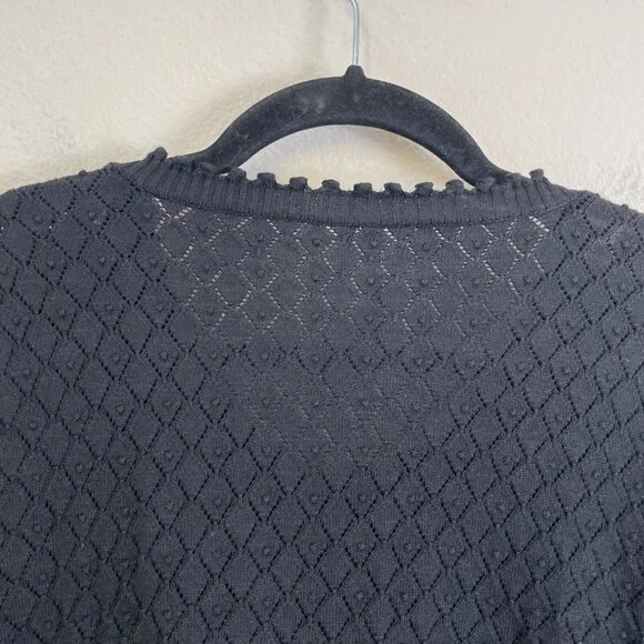 NEW By Anthropologie Womens XL Black Puff Sleeve Pointelle Knit Cardigan Sweater - Picture 13 of 13